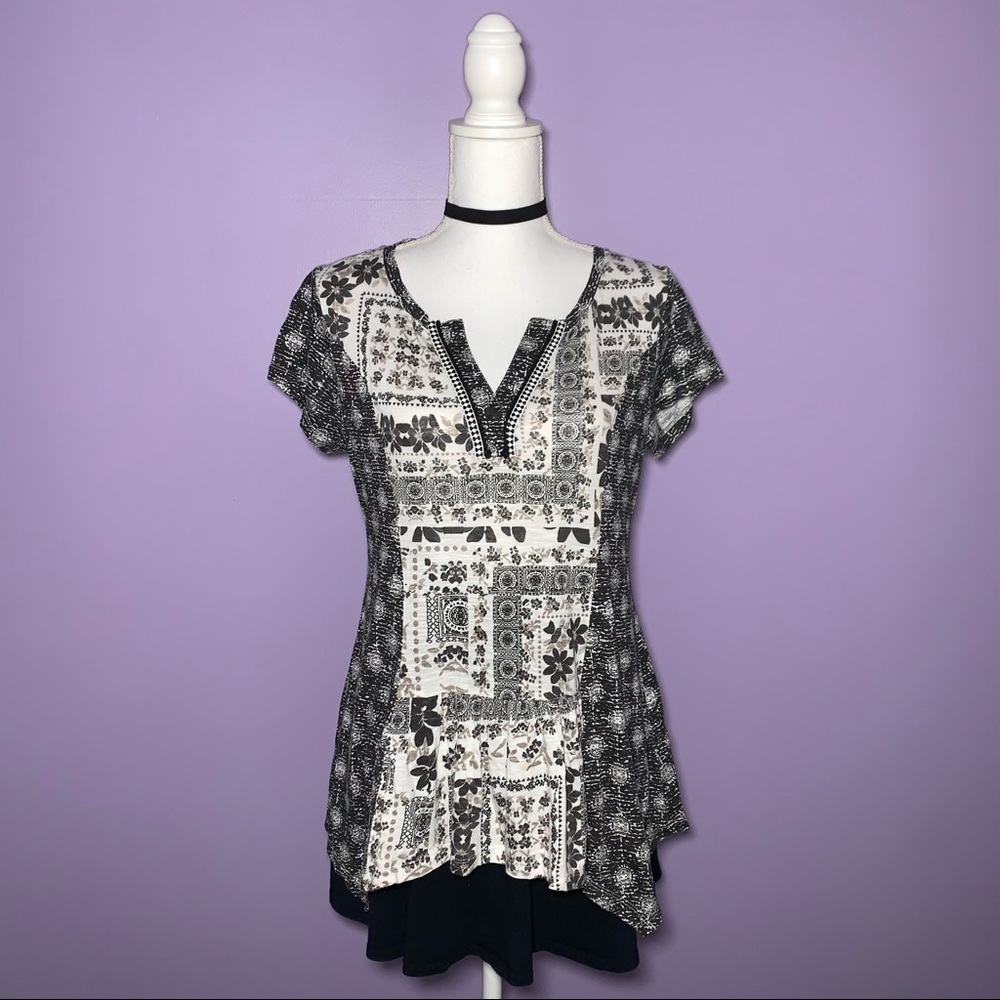 Style & Co Black and White Mixed Pattern Top